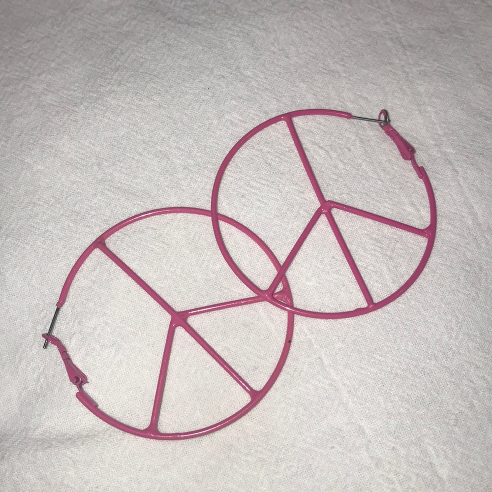 Pink peace sign earrings